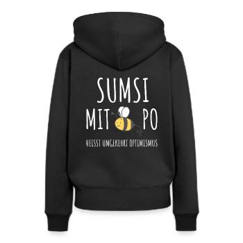 SUMSI WITH PO EST UN OPTIMISME INVERSE - Sweat à capuche Premium bio Femme - noir - Dos - Julia (174cm)