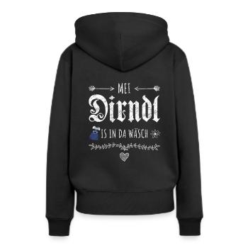 Mei Dirndl is in da Wäsch Spruch Retro - Frauen Premium Bio Hoodie - Schwarz - Hinten - Julia (174cm)