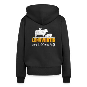 LANDWIRTIN AUS LEIDENSCHAFT - Frauen Premium Bio Hoodie - Schwarz - Hinten - Julia (174cm)