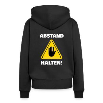 ABSTAND HALTEN Schild Warnung Achtung Virus Grippe - Frauen Premium Bio Hoodie - Schwarz - Hinten - Julia (174cm)