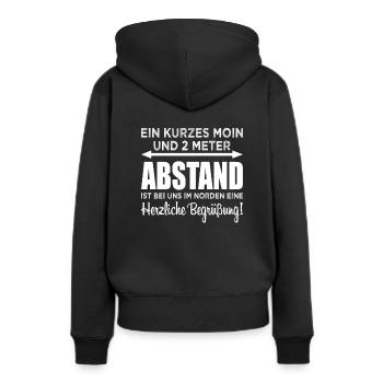 Social Distancing Norddeutsch Moin Abstand Halten - Frauen Premium Bio Hoodie - Schwarz - Hinten - Julia (174cm)