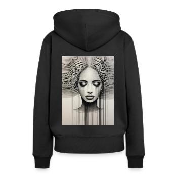 WomanUP - Frauen Premium Bio Hoodie - Schwarz - Hinten - Julia (174cm)
