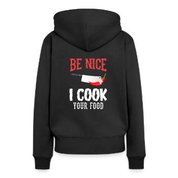 I cook your food - Koch, Köchin, Schneebesen - Frauen Premium Bio Hoodie - Schwarz - Hinten - Julia (174cm)