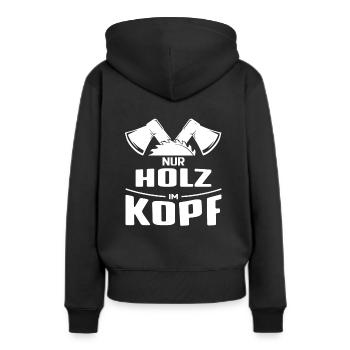Holz im Kopf - Schreiner, Zimmerer - Frauen Premium Bio Hoodie - Schwarz - Hinten - Julia (174cm)