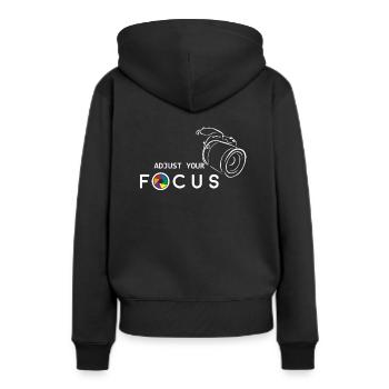 Ajustez votre concentration - photographe, appareil photo - Sweat à capuche Premium bio Femme - noir - Dos - Julia (174cm)