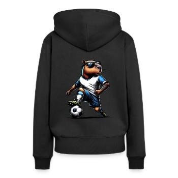 Capybara spielt Fußball - Geschenk Fußballspieler - Frauen Premium Bio Hoodie - Schwarz - Hinten - Julia (174cm)