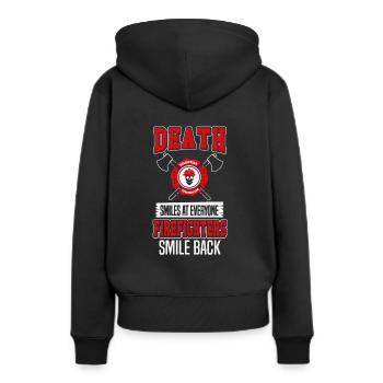 Pompiers volontaires - Sweat à capuche Premium bio Femme - noir - Dos - Julia (174cm)