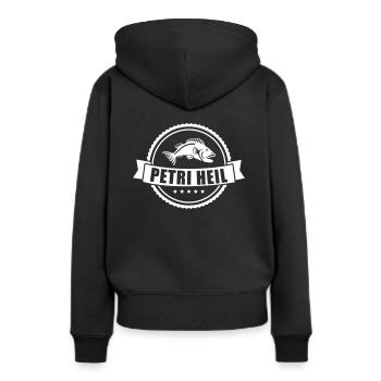 Petri Heil - Frauen Premium Bio Hoodie - Schwarz - Hinten - Julia (174cm)