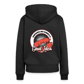 Saucisses - Sweat à capuche Premium bio Femme - noir - Dos - Julia (174cm)