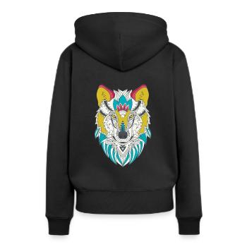 Tête de loup colorée - Sweat à capuche Premium bio Femme - noir - Dos - Julia (174cm)