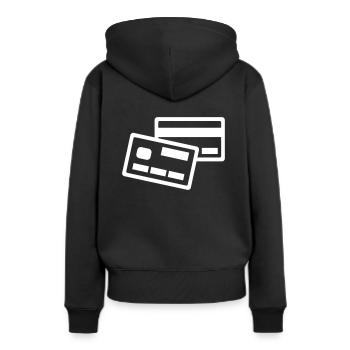 carte de crédit - Sweat à capuche Premium bio Femme - noir - Dos - Julia (174cm)