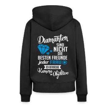 Fotografin: Diamanten? ich will Kamera & Objektive - Frauen Premium Bio Hoodie - Schwarz - Hinten - Julia (174cm)