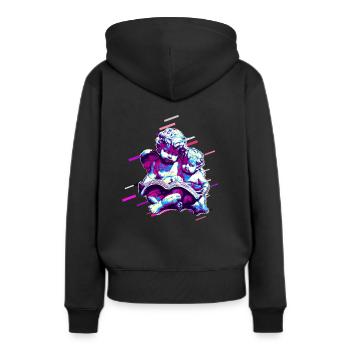 Zahl Putten 80er Retro Violett - Frauen Premium Bio Hoodie - Schwarz - Hinten - Julia (174cm)
