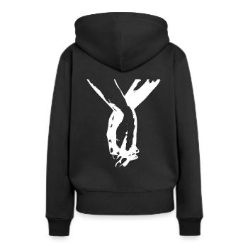 main dans la main - Sweat à capuche Premium bio Femme - noir - Dos - Julia (174cm)
