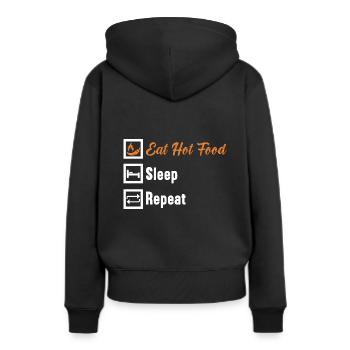 Manger des aliments chauds Dormir Répéter / Scharfes Essen - Sweat à capuche Premium bio Femme - noir - Dos - Julia (174cm)