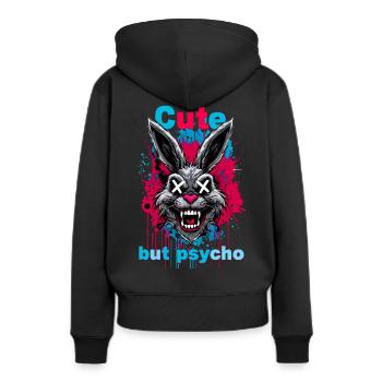 Lapin mignon mais psychique - Sweat à capuche Premium bio Femme - noir - Dos - Julia (174cm)