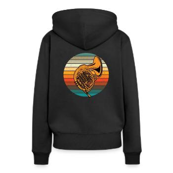 Horn - Frauen Premium Bio Hoodie - Schwarz - Hinten - Julia (174cm)