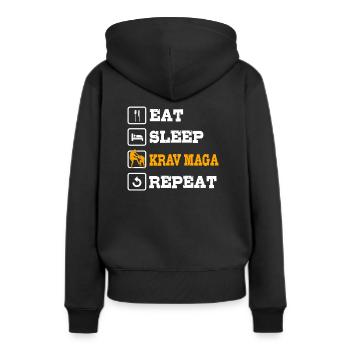 Krav Maga - Frauen Premium Bio Hoodie - Schwarz - Hinten - Julia (174cm)