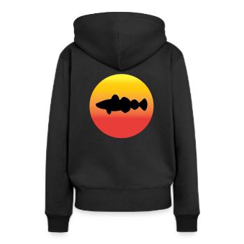 Dorsch Retro - Frauen Premium Bio Hoodie - Schwarz - Hinten - Julia (174cm)