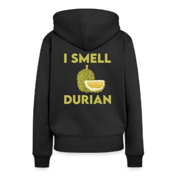 Je sens le durian - Sweat à capuche Premium bio Femme - noir - Dos - Julia (174cm)