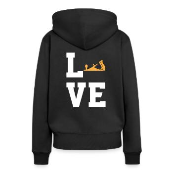 Hobel - Frauen Premium Bio Hoodie - Schwarz - Hinten - Julia (174cm)