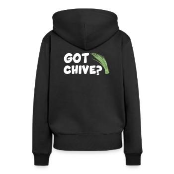 Drôle de jeu de mots ciboulette - Sweat à capuche Premium bio Femme - noir - Dos - Julia (174cm)