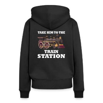 Bahnhof Liebhaber - Frauen Premium Bio Hoodie - Schwarz - Hinten - Julia (174cm)