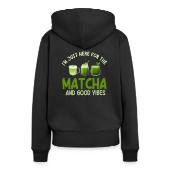 Matcha Latte - Frauen Premium Bio Hoodie - Schwarz - Hinten - Julia (174cm)