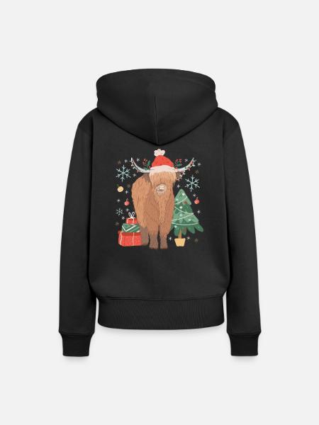 Schottische Hochlandkuh Weihnachtskostüm - Frauen Premium Bio Hoodie - Schwarz