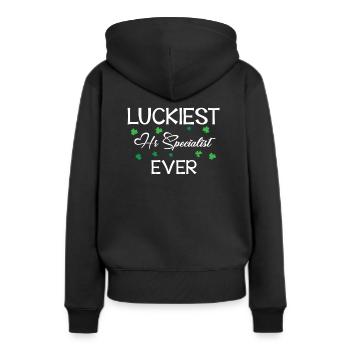 Glücklichster HR Spezialist Aller Zeiten - Frauen Premium Bio Hoodie - Schwarz - Hinten - Julia (174cm)