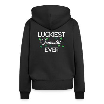 Journaliste Actualités de la Saint-Patrick - Sweat à capuche Premium bio Femme - noir - Dos - Julia (174cm)