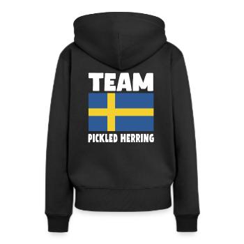 Hareng mariné drapeau suédois - Sweat à capuche Premium bio Femme - noir - Dos - Julia (174cm)