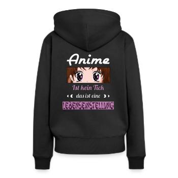 Anime ist kein Tick ist eine Lebenseinstellung - Frauen Premium Bio Hoodie - Schwarz - Hinten - Julia (174cm)