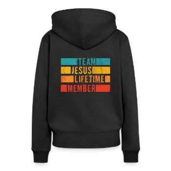 Team Jesus Lifetime Member - Frauen Premium Bio Hoodie - Schwarz - Hinten - Julia (174cm)