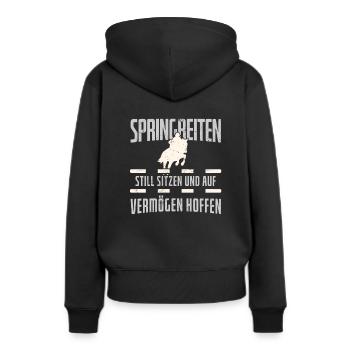 Springreiter - Frauen Premium Bio Hoodie - Schwarz - Hinten - Julia (174cm)