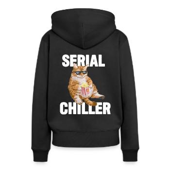 Lazy Cat Funny - Refroidisseur en série - Sweat à capuche Premium bio Femme - noir - Dos - Julia (174cm)