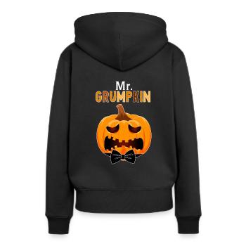 Mr. Papa Grumpkin Halloween Kürbis Familienoutfit - Frauen Premium Bio Hoodie - Schwarz - Hinten - Julia (174cm)