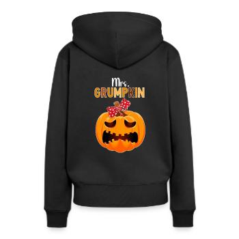 Mrs. Mama Grumpkin Halloween Kürbis Familienoutfit - Frauen Premium Bio Hoodie - Schwarz - Hinten - Julia (174cm)