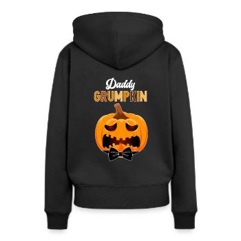 Daddy Grumpkin Halloween Kürbis Familienoutfit - Frauen Premium Bio Hoodie - Schwarz - Hinten - Julia (174cm)