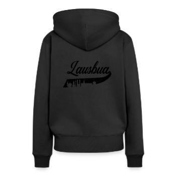 Lausbua Trachten Skyline München Volksfest Tracht - Frauen Premium Bio Hoodie - Schwarz - Hinten - Julia (174cm)