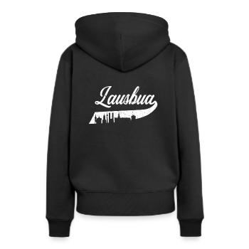 Lausbua Trachten Skyline München Volksfest Tracht - Frauen Premium Bio Hoodie - Schwarz - Hinten - Julia (174cm)