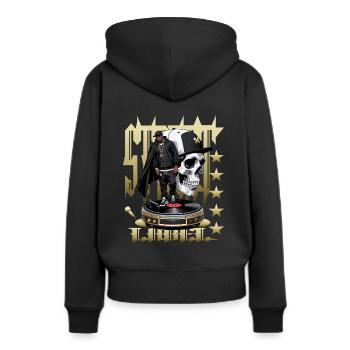 Rappeurs de rue - Sweat à capuche Premium bio Femme - noir - Dos - Julia (174cm)
