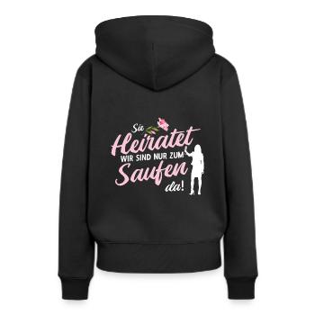 Sie heiratet, wir sind nur zum Saufen da JGA Spruc - Frauen Premium Bio Hoodie - Schwarz - Hinten - Julia (174cm)