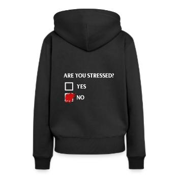 Est-ce que vous êtes stressé ? - T’es stressé ? - Sweat à capuche Premium bio Femme - noir - Dos - Julia (174cm)