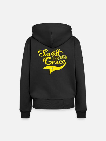 Saved Through Grace - Frauen Premium Bio Hoodie - Schwarz