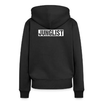 Junglist Movement Drum n Bass Rave - Frauen Premium Bio Hoodie - Schwarz - Hinten - Julia (174cm)