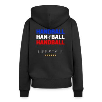 HANDBALL Life Style Blau Weiß Rot - Frauen Premium Bio Hoodie - Schwarz - Hinten - Julia (174cm)