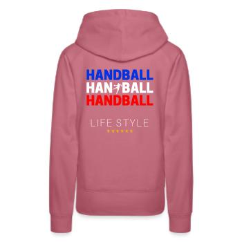 HANDBALL Life Style Blau Weiß Rot - Frauen Premium Bio Hoodie - Malve - Hinten - Isabella (175cm)