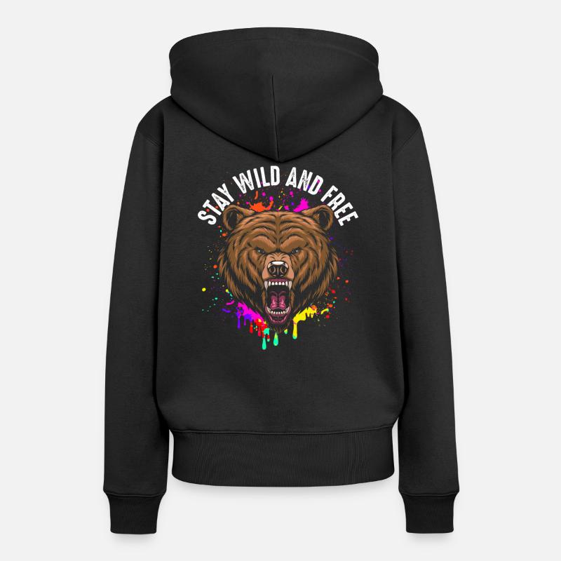 Restez sauvage et libre - Sweat à capuche Premium bio Femme - noir