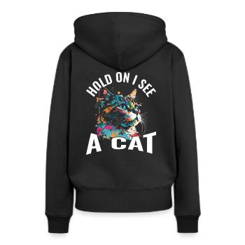 Halte fest, ich sehe eine Katze - Frauen Premium Bio Hoodie - Schwarz - Hinten - Julia (174cm)